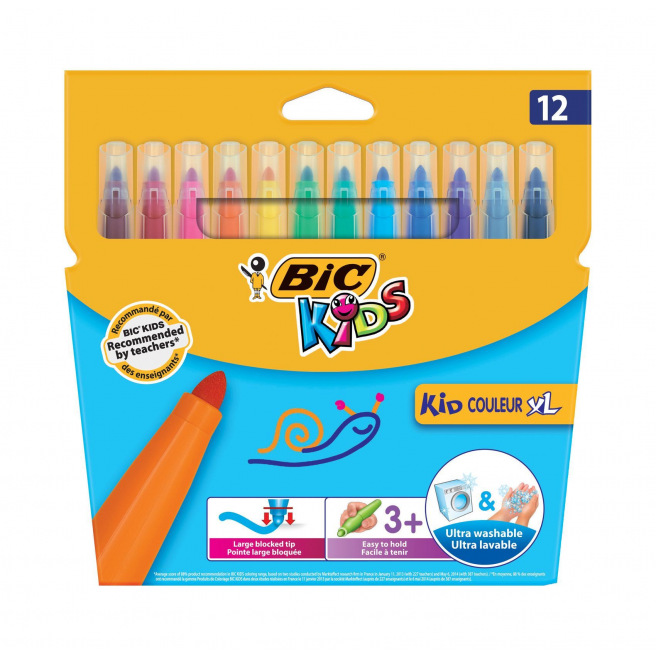 Feutre bic kids coloriage encre ultra-lavable capuchon ventilé pointe  bloquée décor fantaisie pochette 18 unités