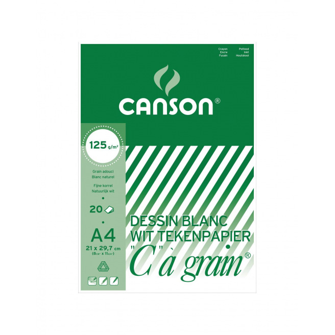 Canson Bloc Dessin à Grain Blanc 160g/m² 20 feuilles A4 - Papier