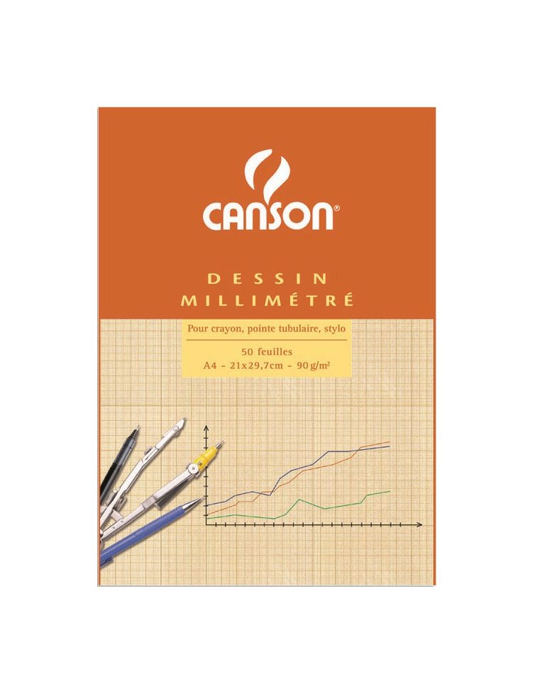 CANSON Papier millimétré, A4, 90 g/m2, couleur: bleu C200067116