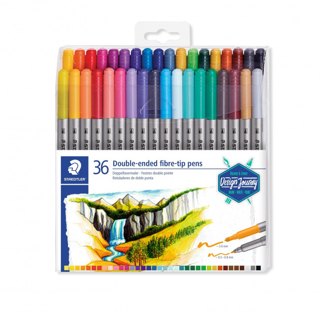 Pochette de 120 feutres de coloriage - Design Journey - Double pointe 3mm  et 0,5-0,8 mm - STAEDTLER - Dessiner - Colorier - Peindre
