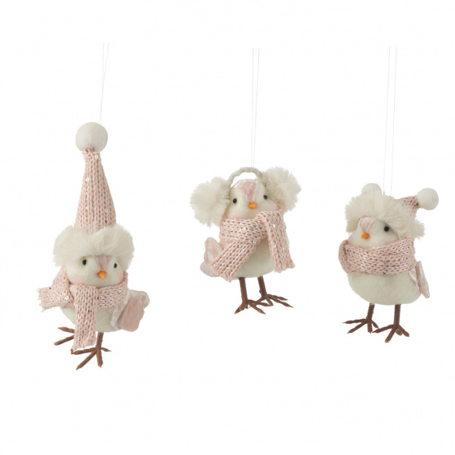 Oiseau blanc & rose à suspendre peluche et textile J-LINE