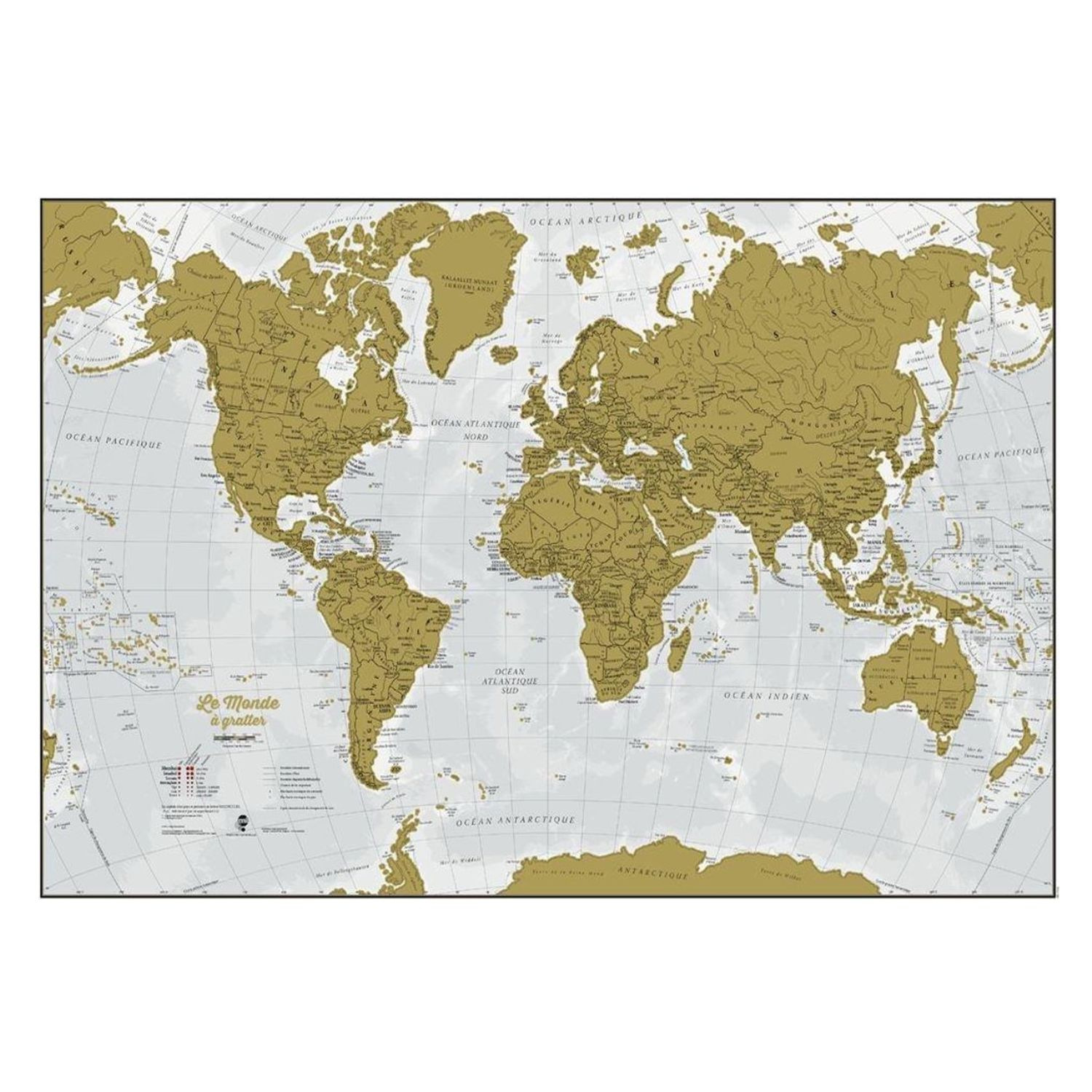 Carte du Monde à Gratter Planisphère en Français