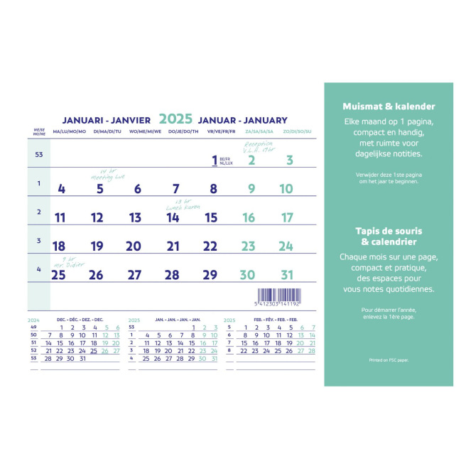 Tapis de souris calendrier Brepols