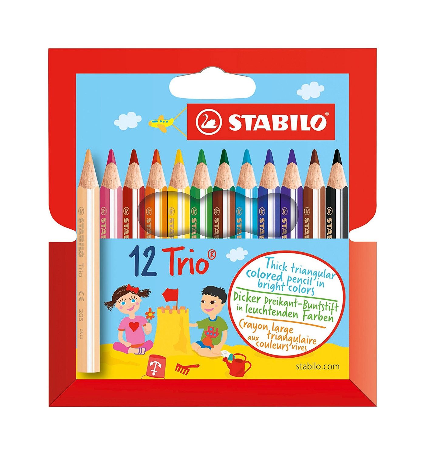 Crayon de couleur Trio long, corps large, étui de 24 sur