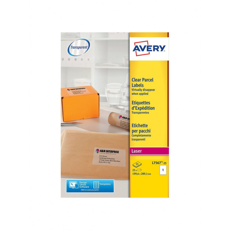 Etiquettes Transparentes Avery Pour Imprimantes Laser 210 X 297 Mm 1 Etiquette Feuille A4 Paquet De