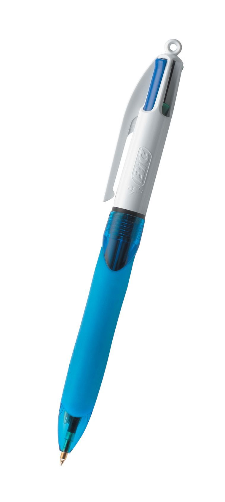 BIC Stylo à bille 4 couleurs pointe moyenne rétractable et rechargeable  avec grip, corps bleu